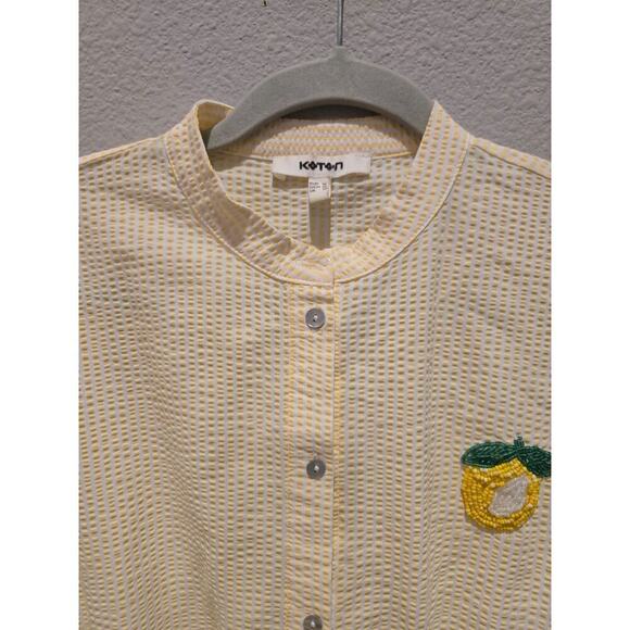 Koton Women's Yellow Striped Romper Dress Lemon Embroidery 10 Preppy Seersucker - Picture 4 of 12